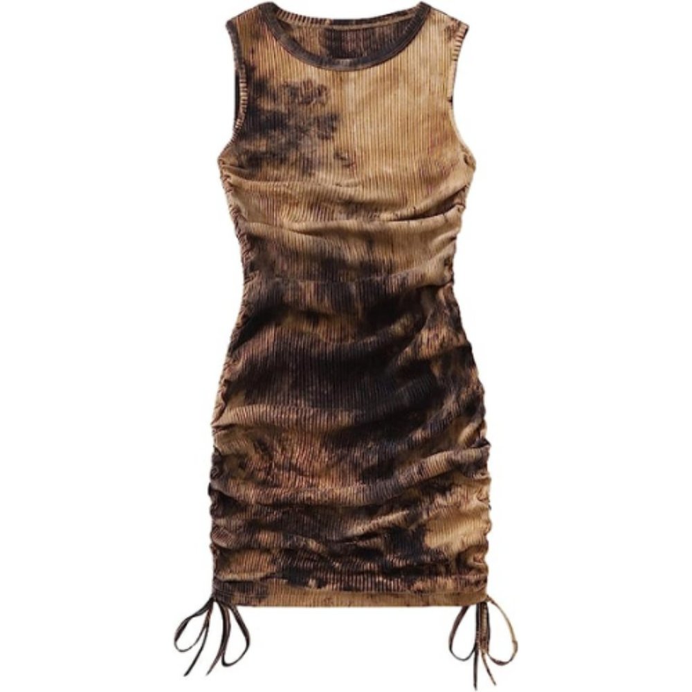 SheIn Women's Ruched Sleeveless Mini Bodycon Dress Drawstring Tie Side